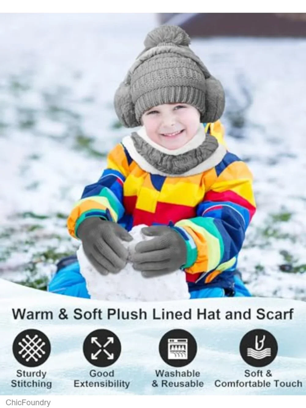 12-Piece Kids Winter Hat Scarf Gloves Earmuffs Set Knit